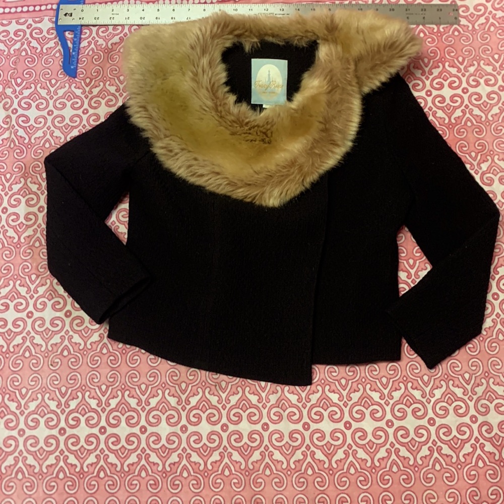 Tracy Reese black jacket with luscious faux fur collar.